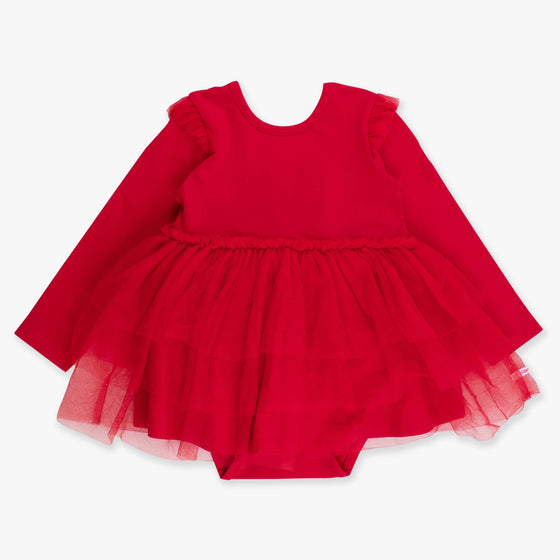 Long Sleeve Twirl Romper - Red