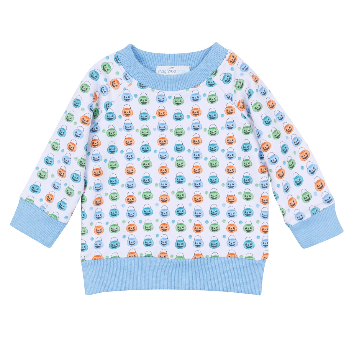 Pumpkin Party Print Pullover Sweatshirt - Light Blue - Magnolia Baby Boy