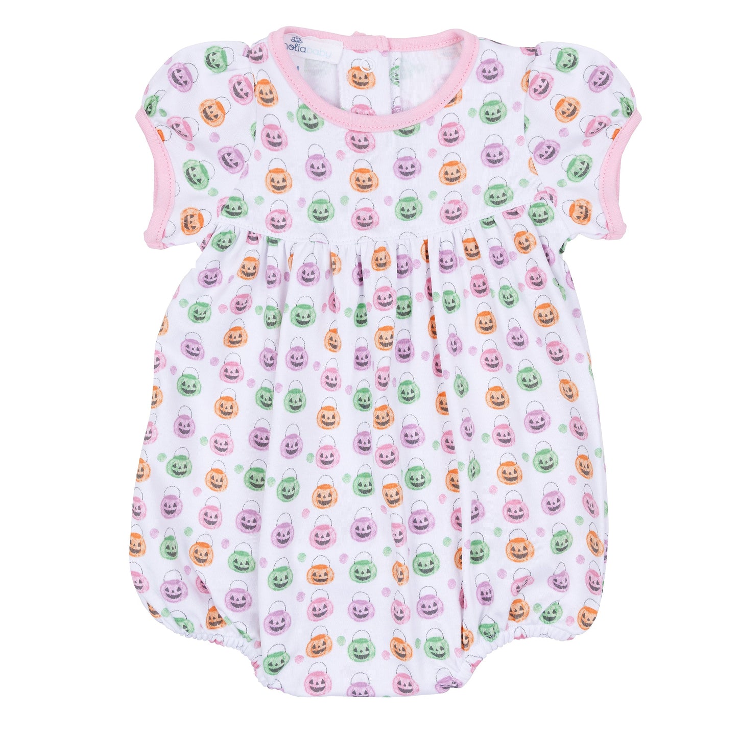 Pumpkin Party Print Short Sleeve Bubble - Pink - Magnolia Baby Girl