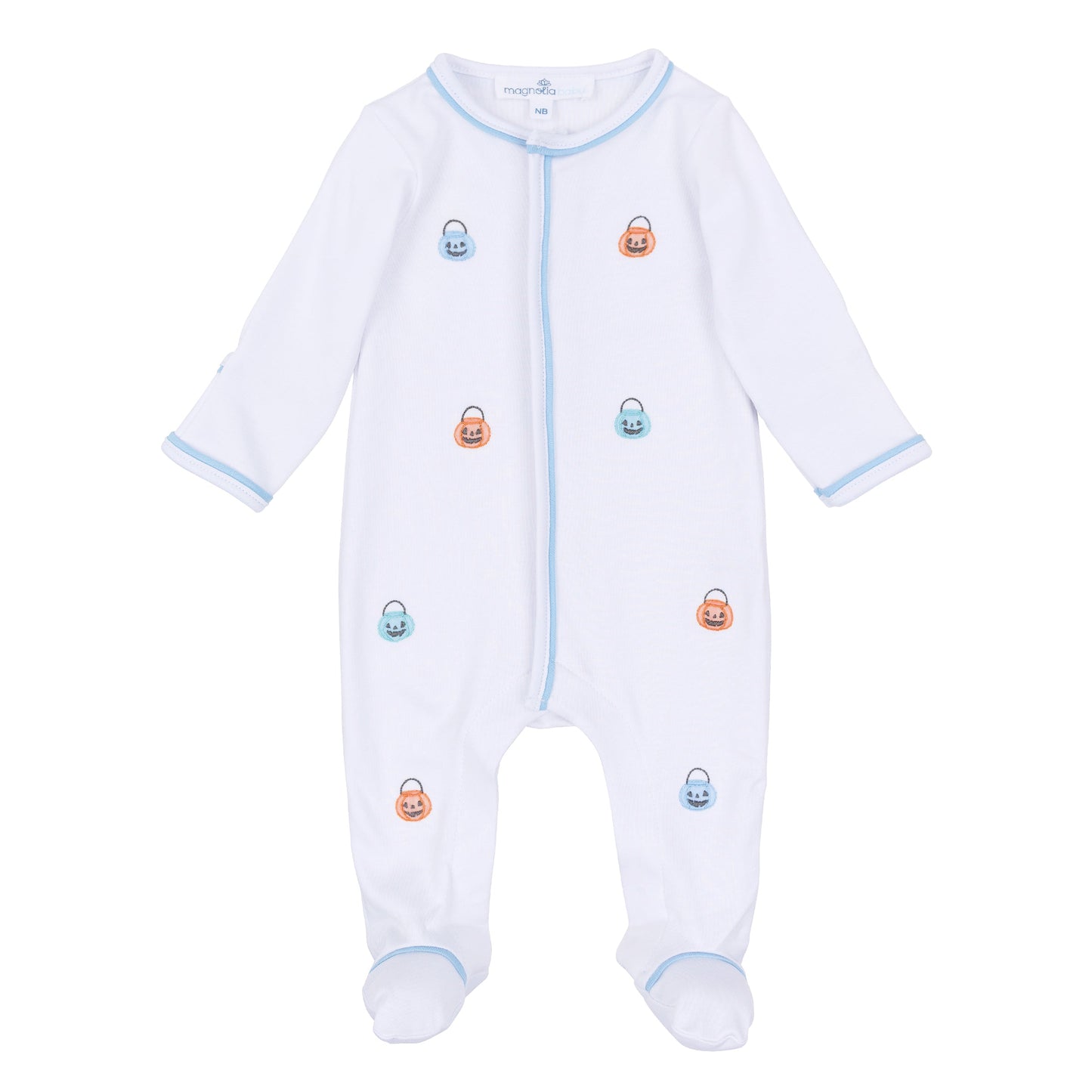 Pumpkin Party Footie - Light Blue - Magnolia Baby Boy