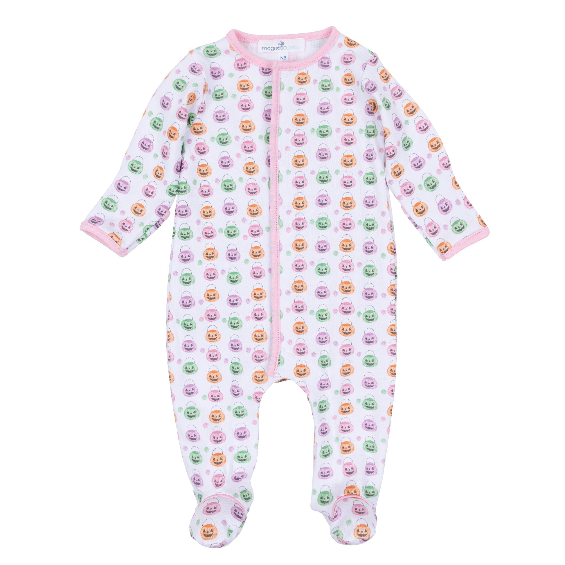 Pumpkin Party Print Footie - Pink - Magnolia Baby Girl