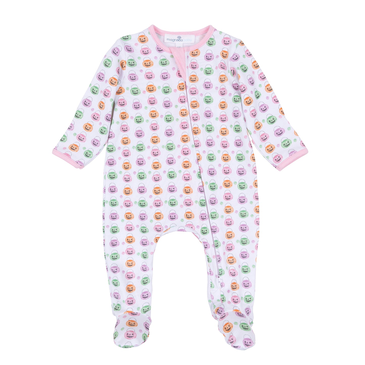 Pumpkin Party Print Zip Footie - Pink