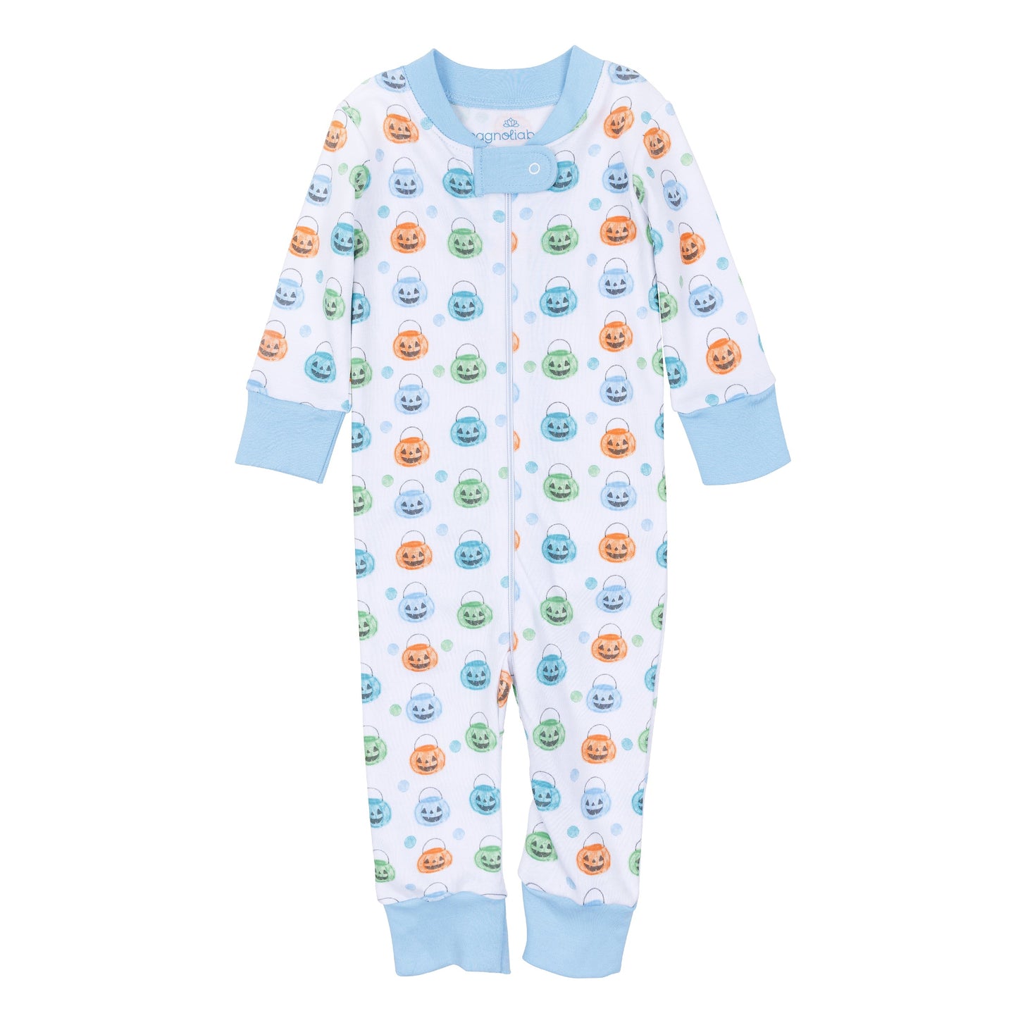 Pumpkin Party Zip Pajamas - Light Blue - Magnolia Baby Boy