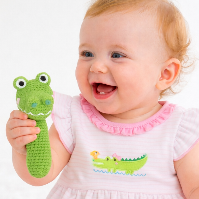 Alligator Crochet Stick Rattle