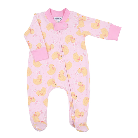 Bunny Ears Pink Print Zip Footie