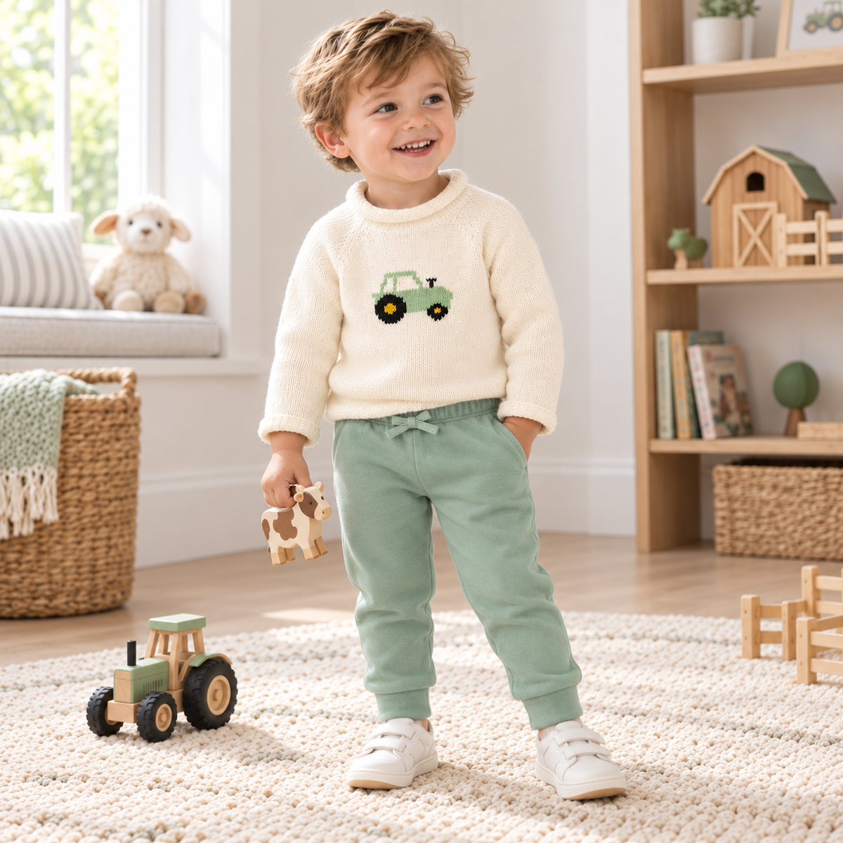 Boy Playwear Set - Farmlife Rollneck Sweater & Moss Joggers