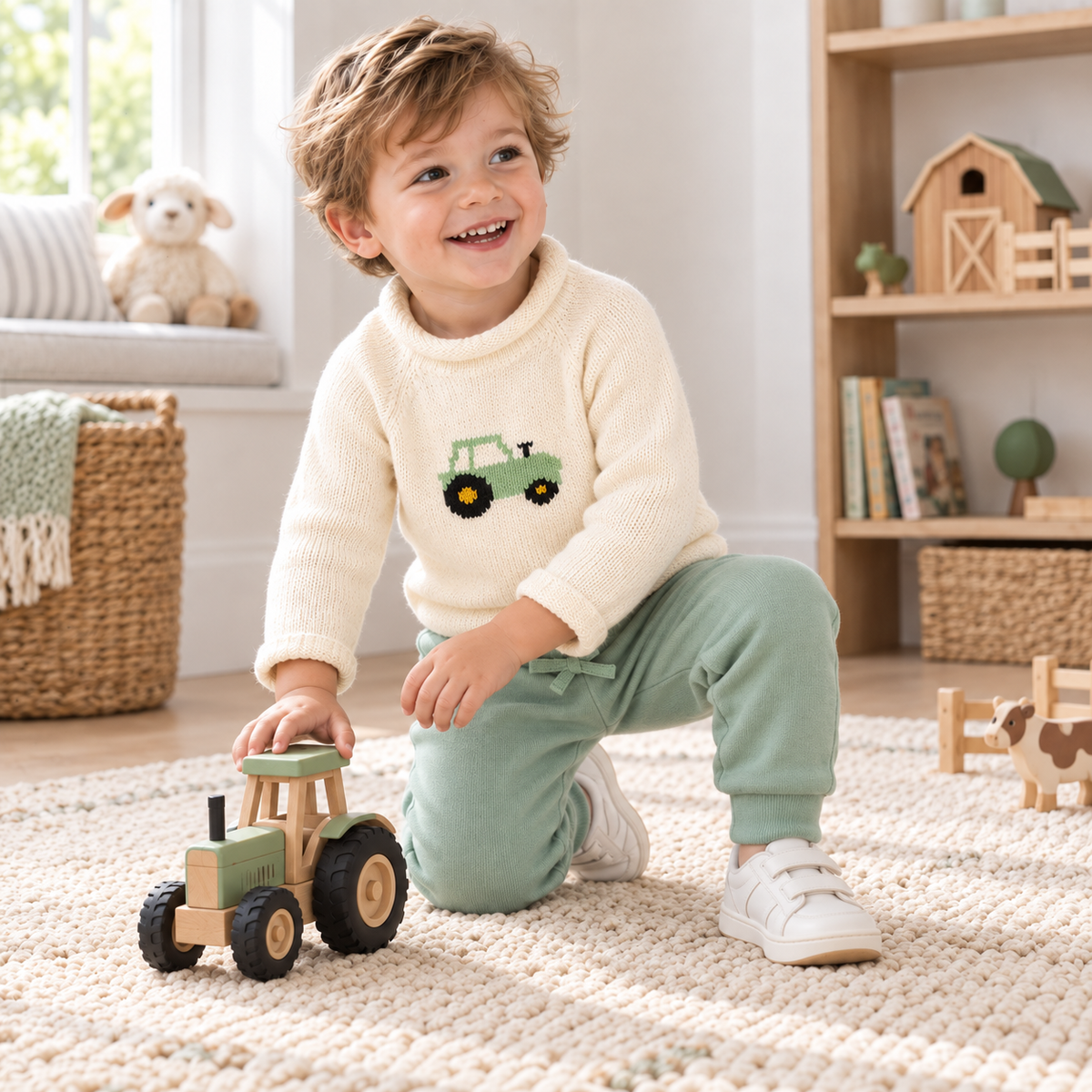 Boy Playwear Set - Farmlife Rollneck Sweater & Moss Joggers
