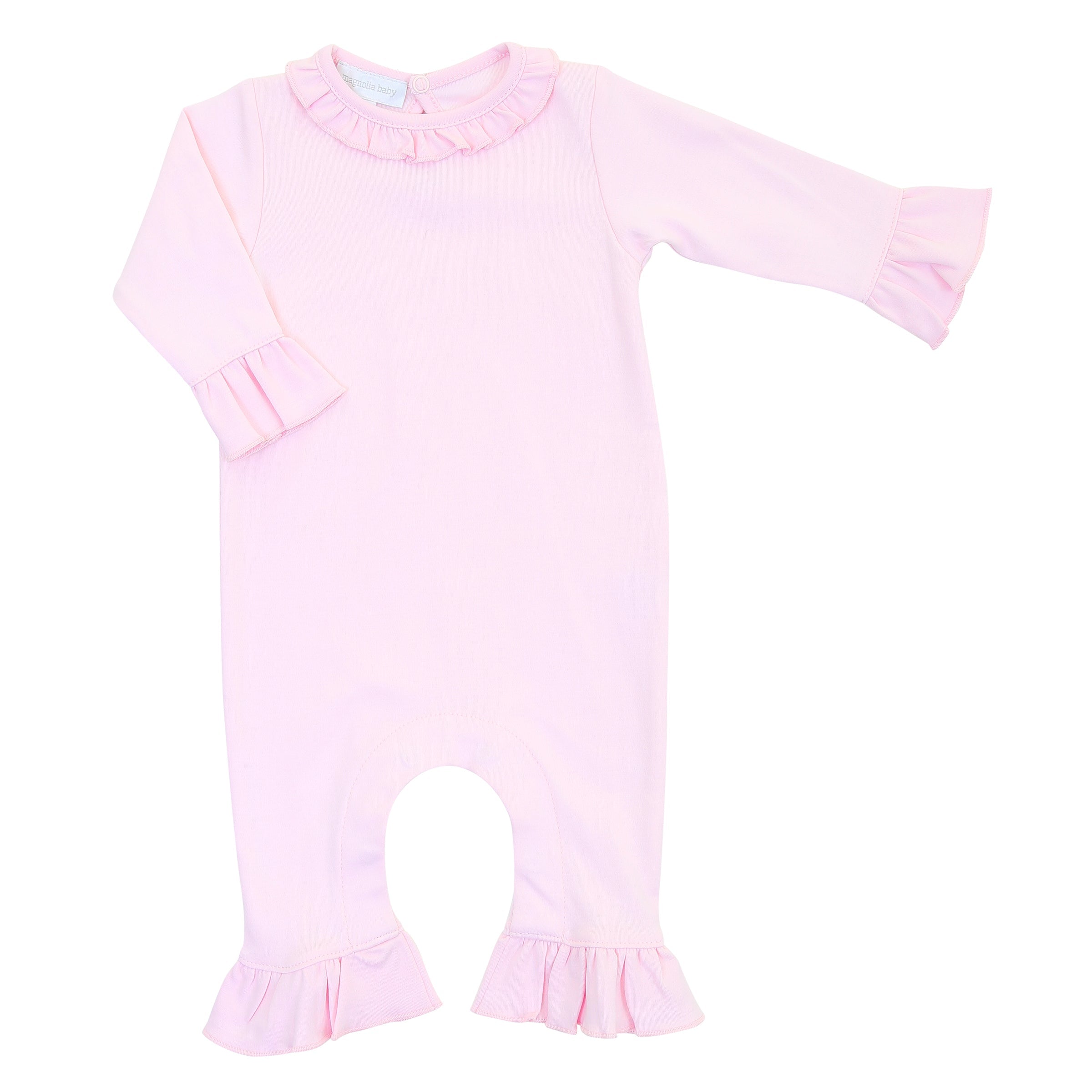 Solid Essentials Ruffle Playsuit - Pink with Pink Trim - Magnolia Baby Girl