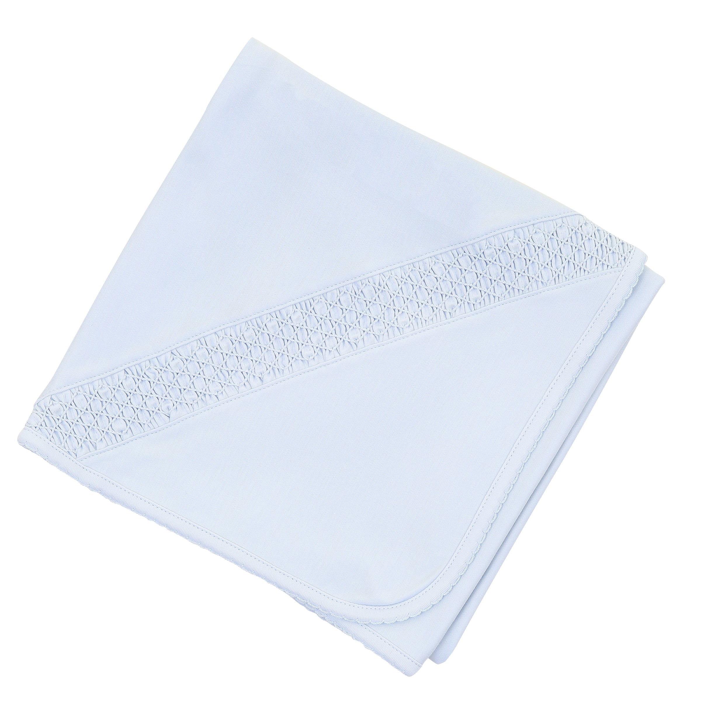 Solid Essentials Smocked Blanket - Light Blue with Light Blue Trim - Magnolia Baby Boy