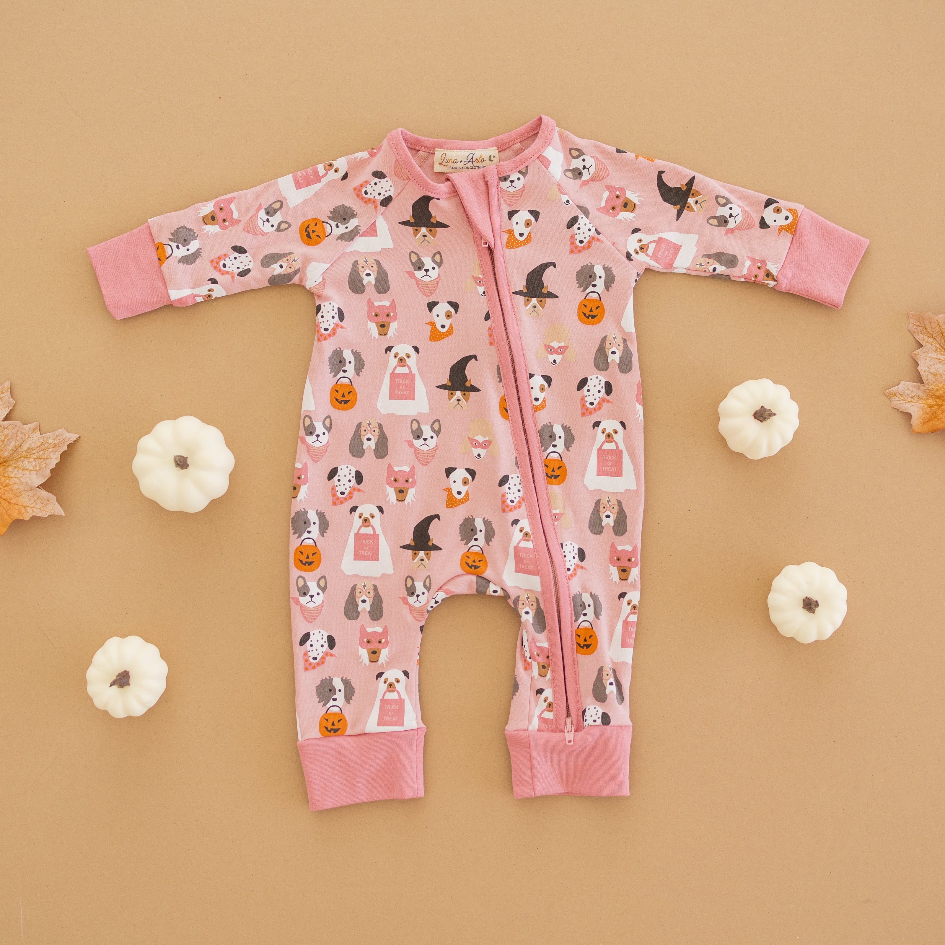 Halloween Hounds Zip Playsuit - Dusty Rose Luna And Arlo Girl