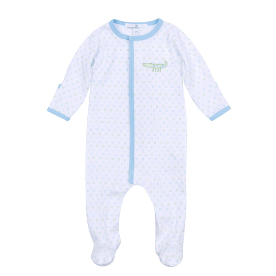 Alligator Pie Embroidered Footie - Light Blue