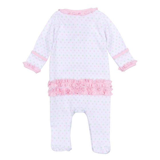 Alligator Pie Embroidered Ruffle Footie - Pink