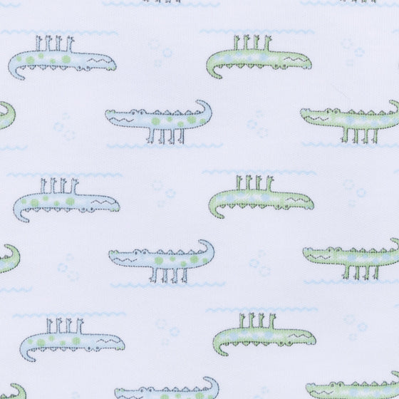 Alligator Pie Print Zip Footie - Light Blue