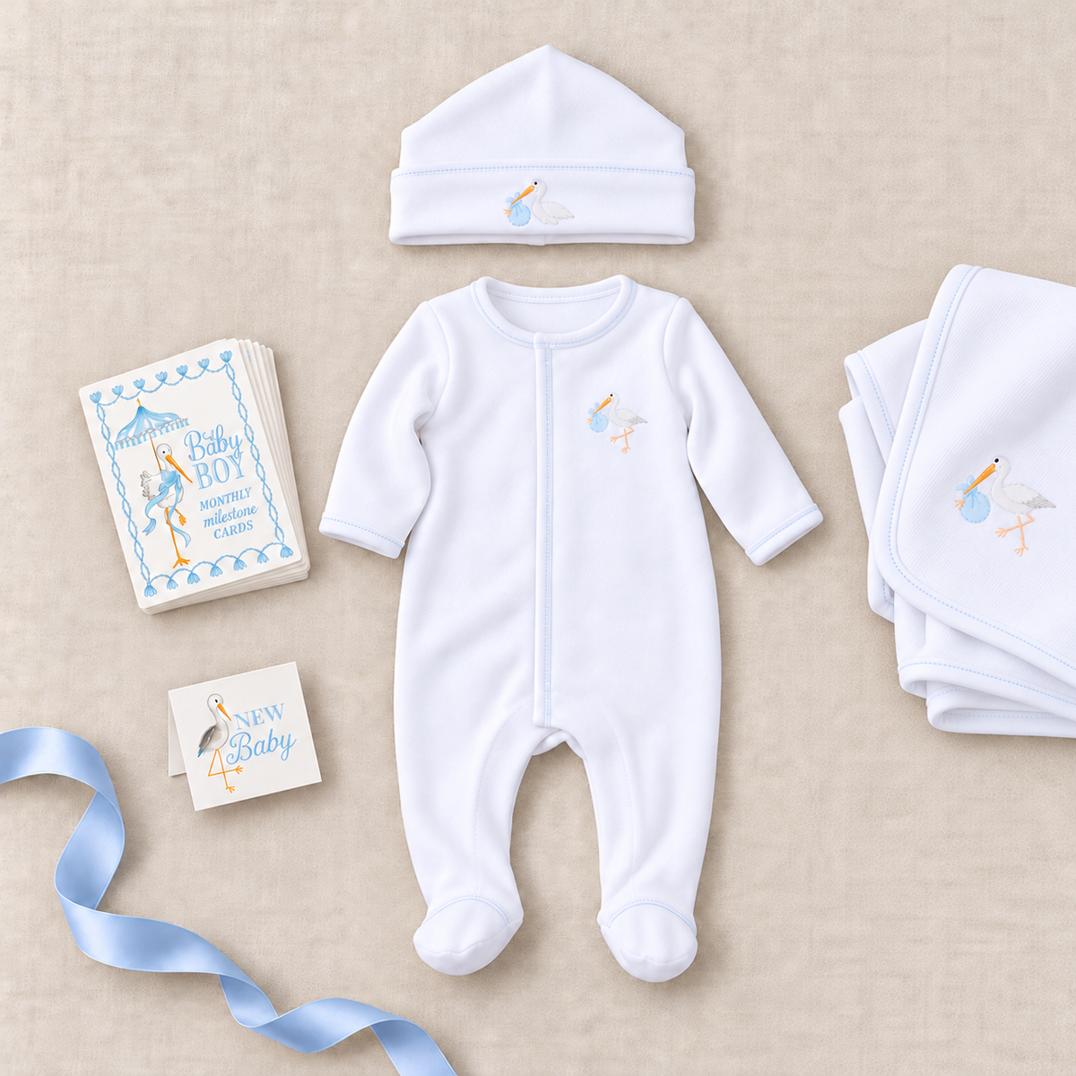Baby Boy Milestone Footie Gift Set - Vintage Stork