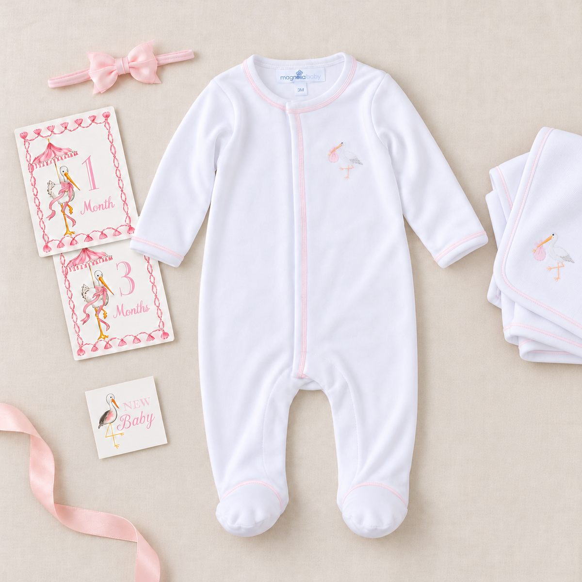 Baby Girl Milestone Footie Gift Set - Vintage Stork