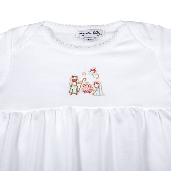 A Child is Born Embroidered Gathered Gown - Magnolia BabyGown