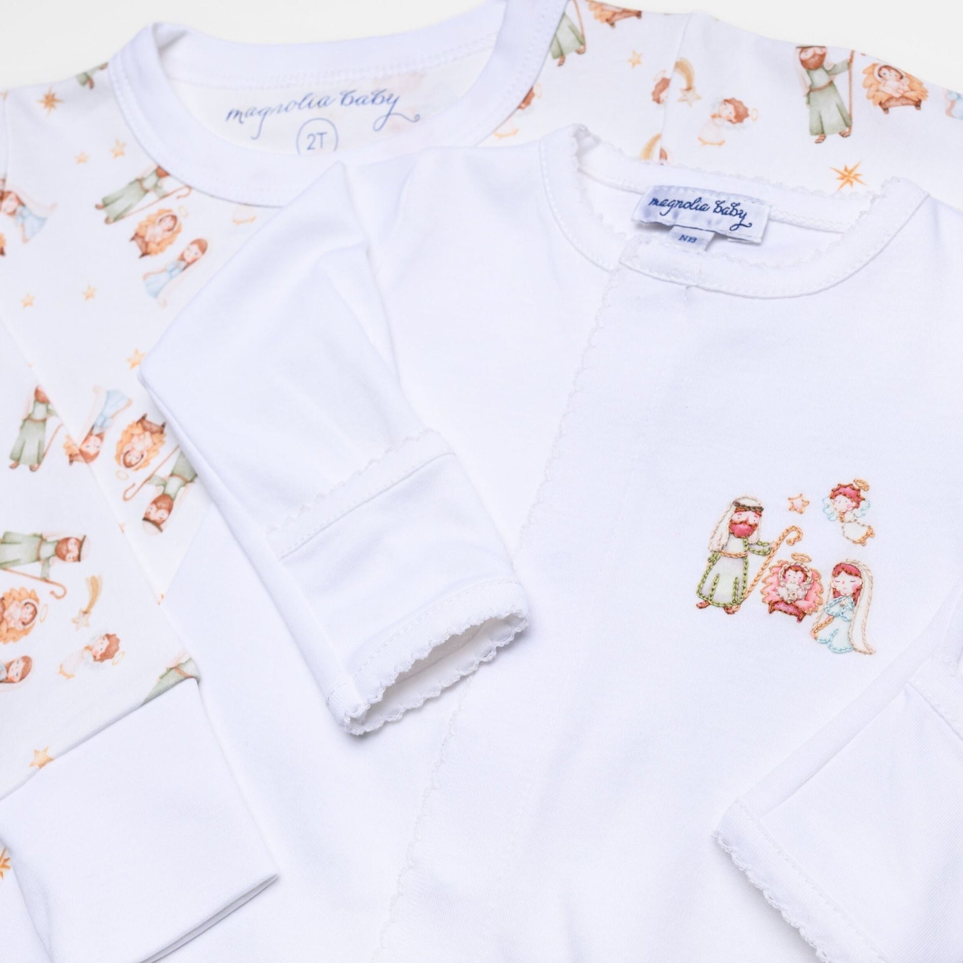 A Child is Born Print Zip Footie - Magnolia BabyFootie
