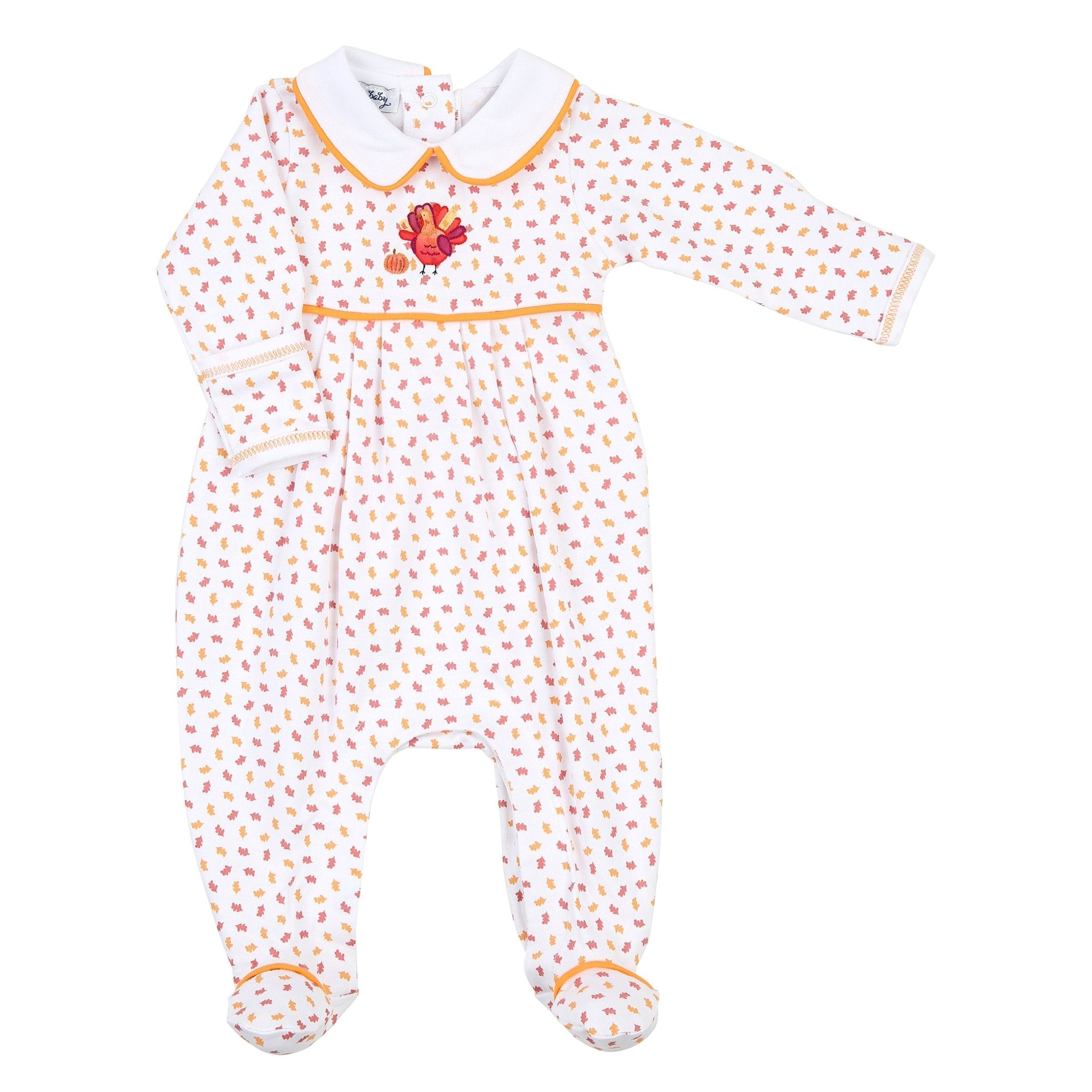 A Day of Thanks Embroidered Collared Footie - Magnolia BabyFootie