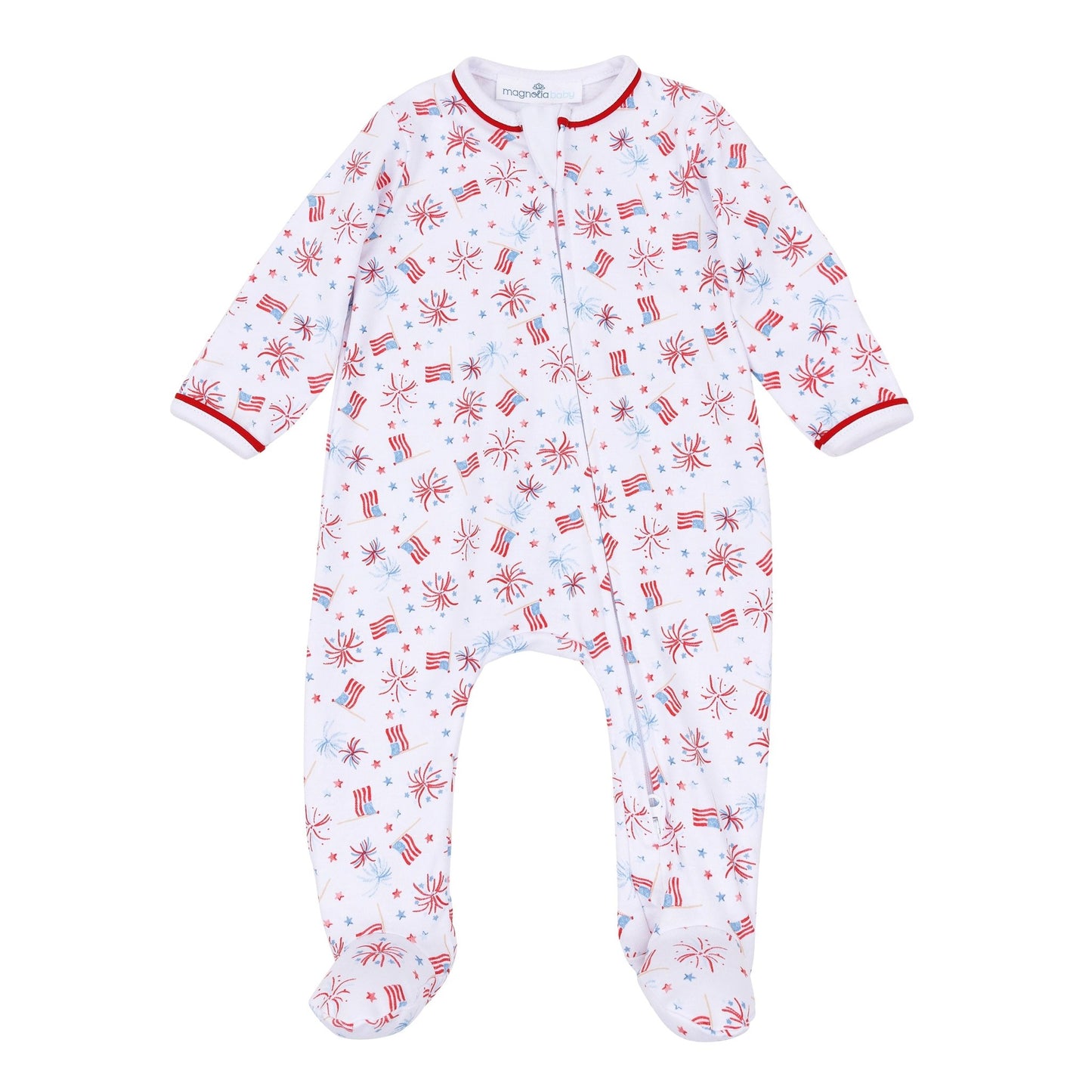 A Sparkly Fourth Print Zip Footie - Magnolia BabyFootie