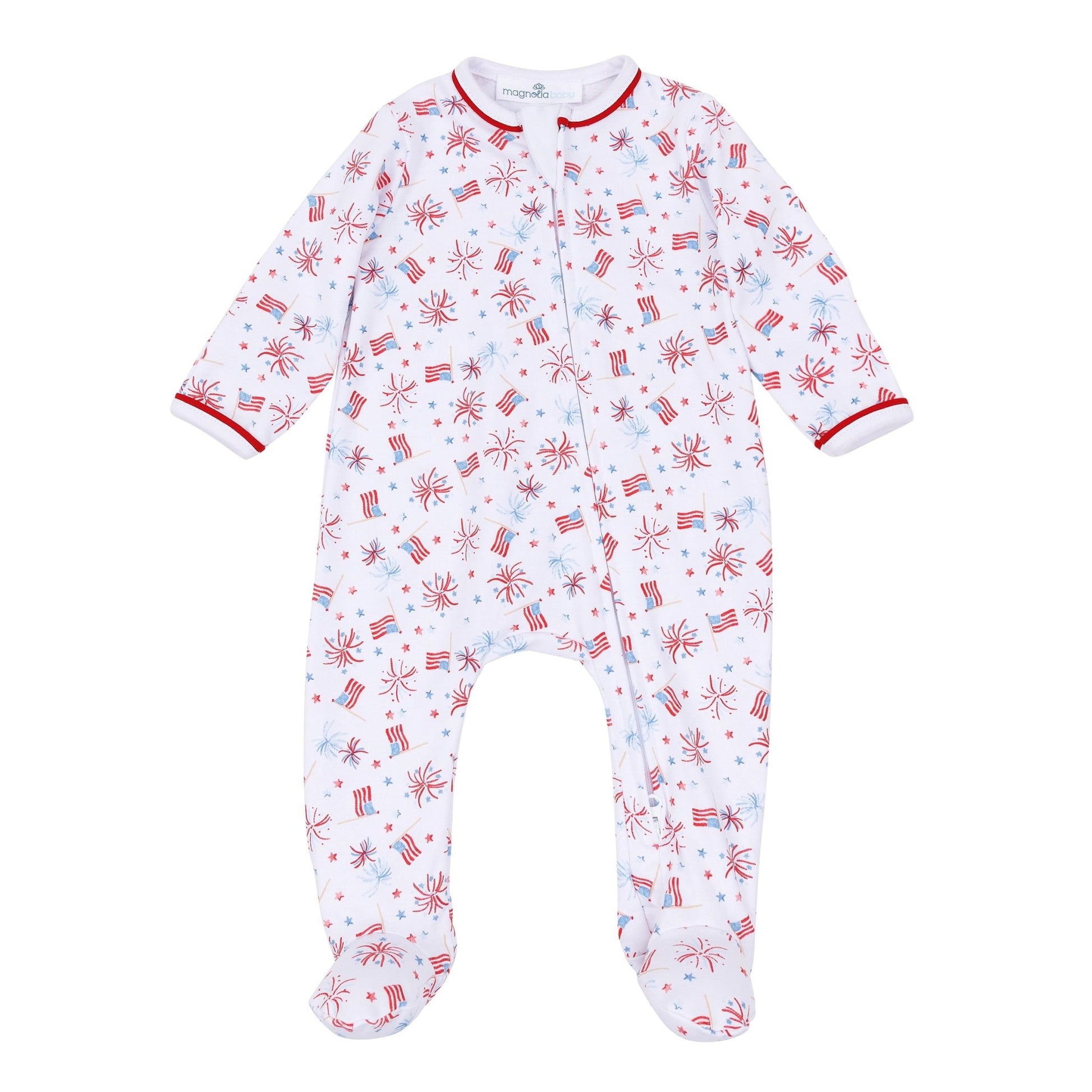 A Sparkly Fourth Print Zip Footie - Magnolia BabyFootie