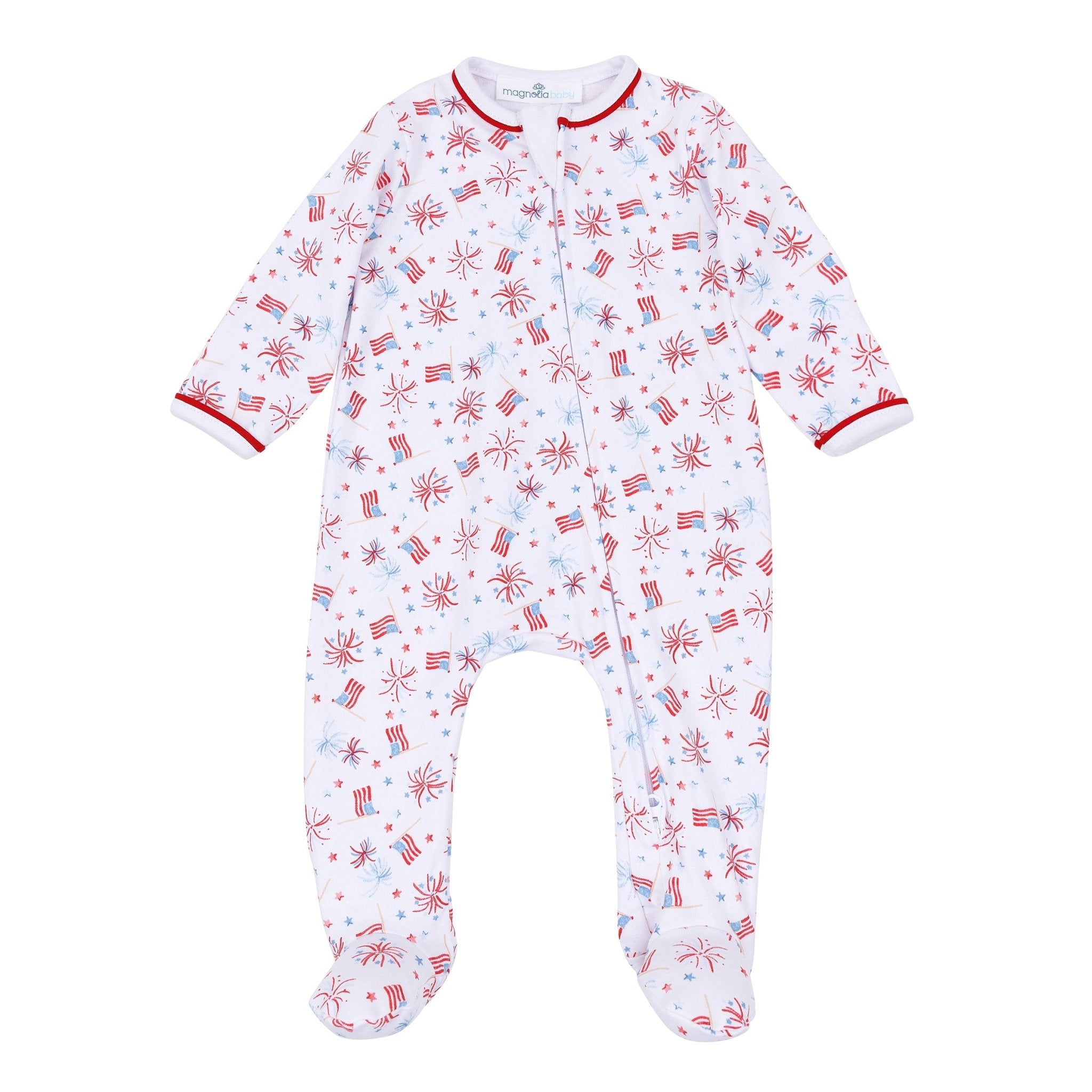 A Sparkly Fourth Print Zip Footie - Magnolia BabyFootie