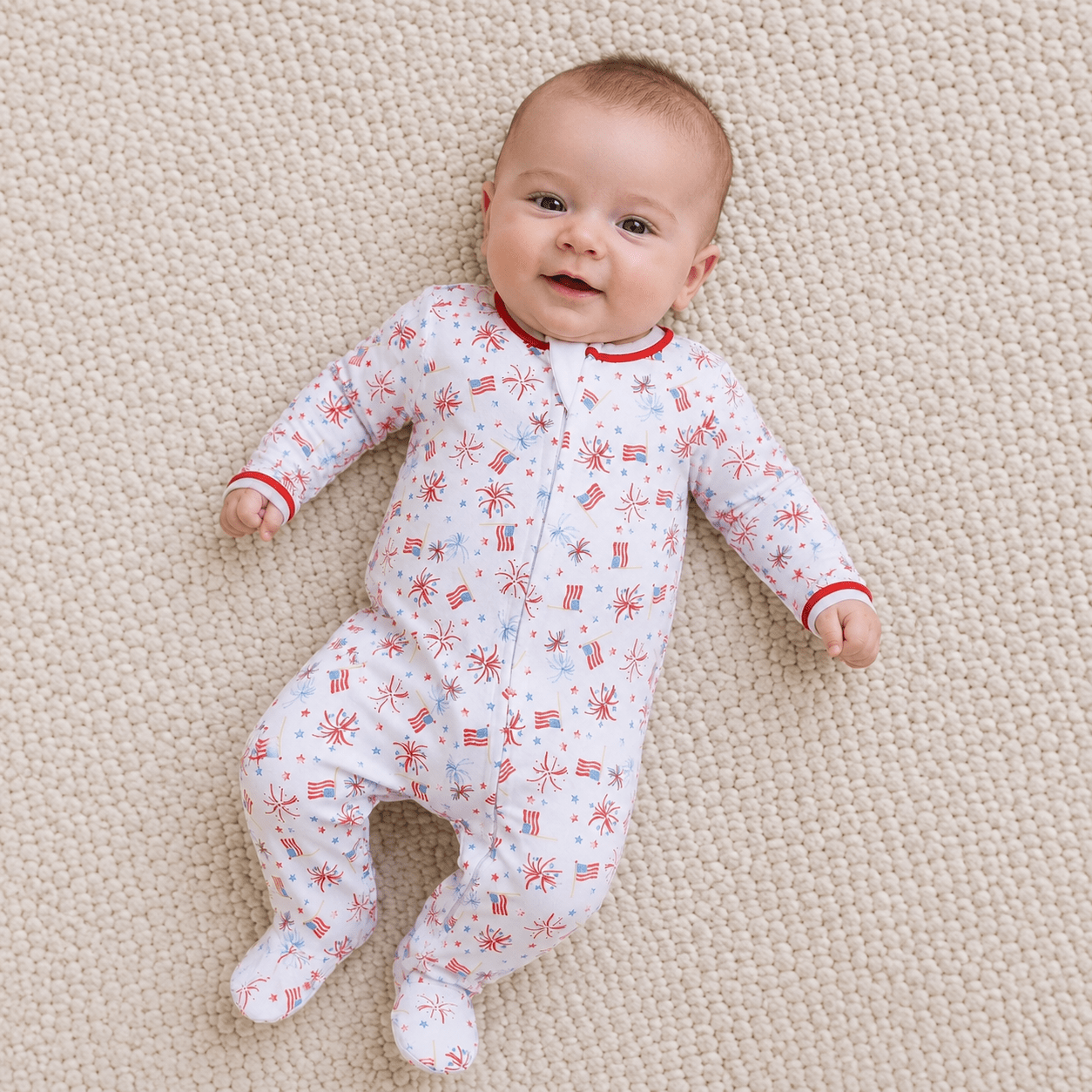 A Sparkly Fourth Print Zip Footie - Magnolia BabyFootie