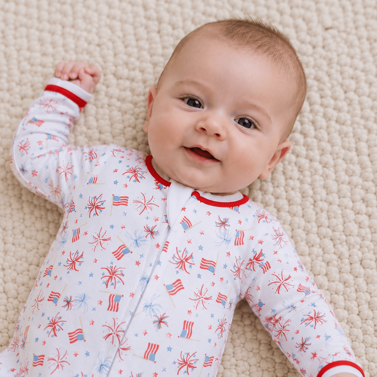A Sparkly Fourth Print Zip Footie - Magnolia BabyFootie