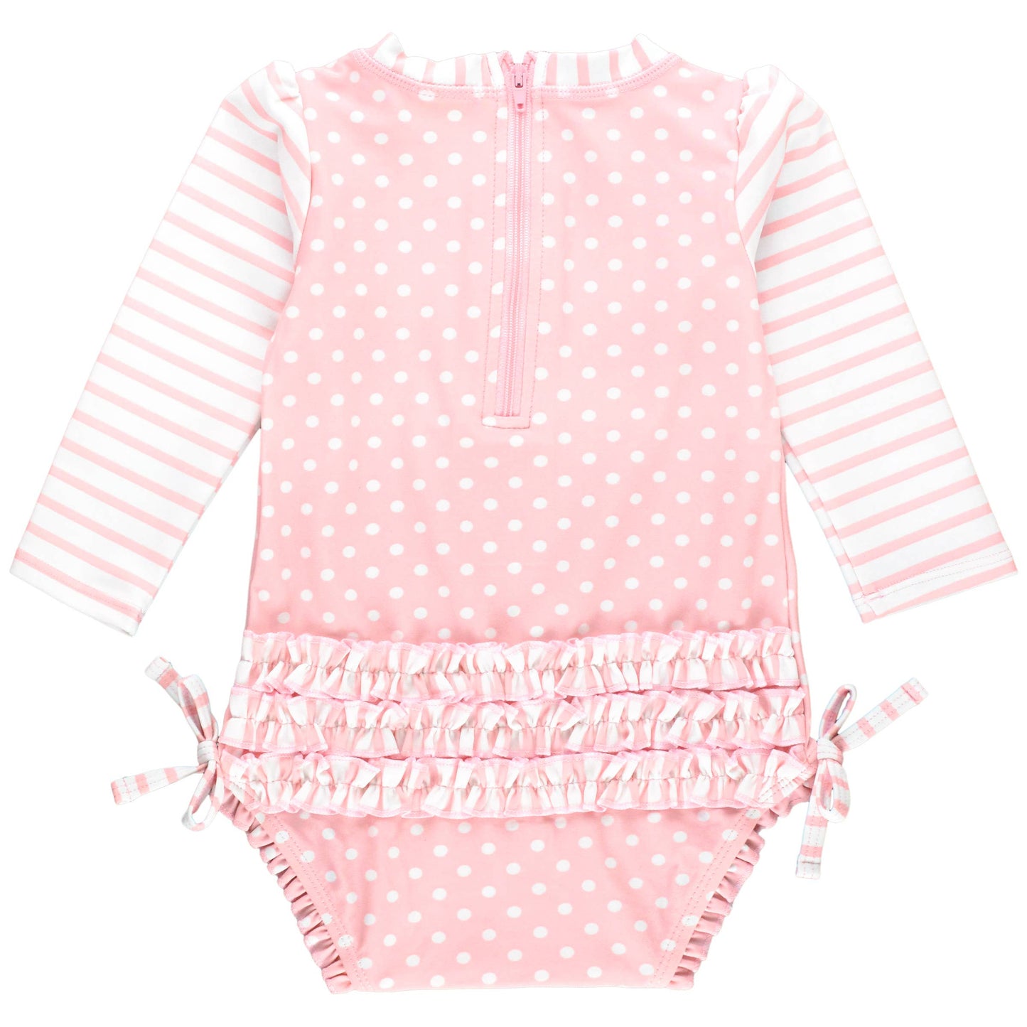 Long Sleeve One Piece Rash Guard Swimsuit - Pink Polka Dot