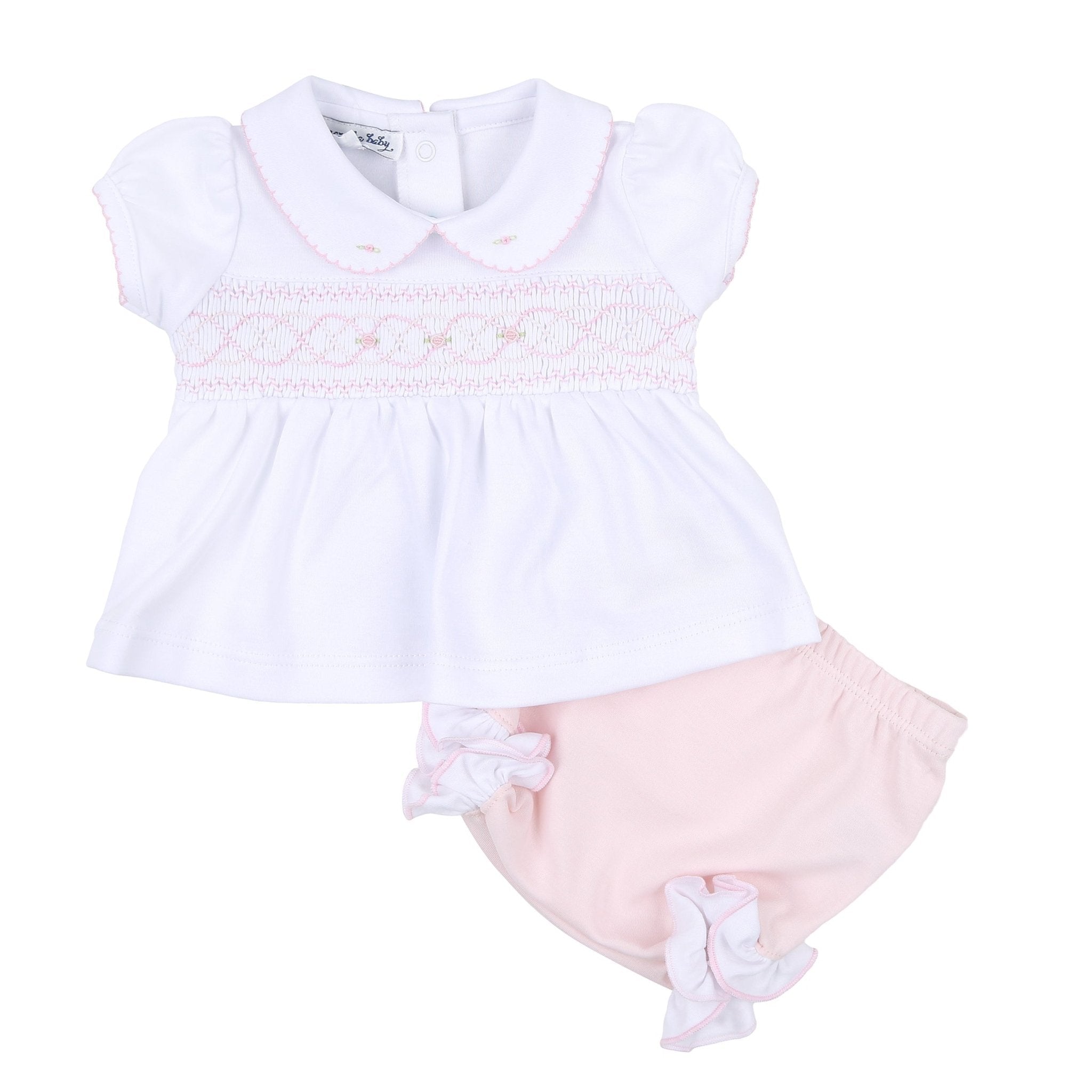 Abby & Alex Pink Smocked Collared Ruffle Short Sleeve Diaper Cover Set - Magnolia BabyDiaper Cover