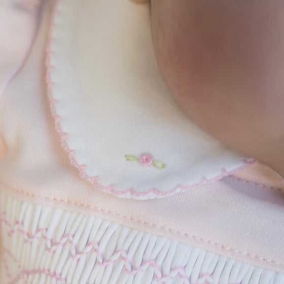 Abby & Alex Pink Smocked Collared Short Sleeve Girl Bubble - Magnolia BabyBubble