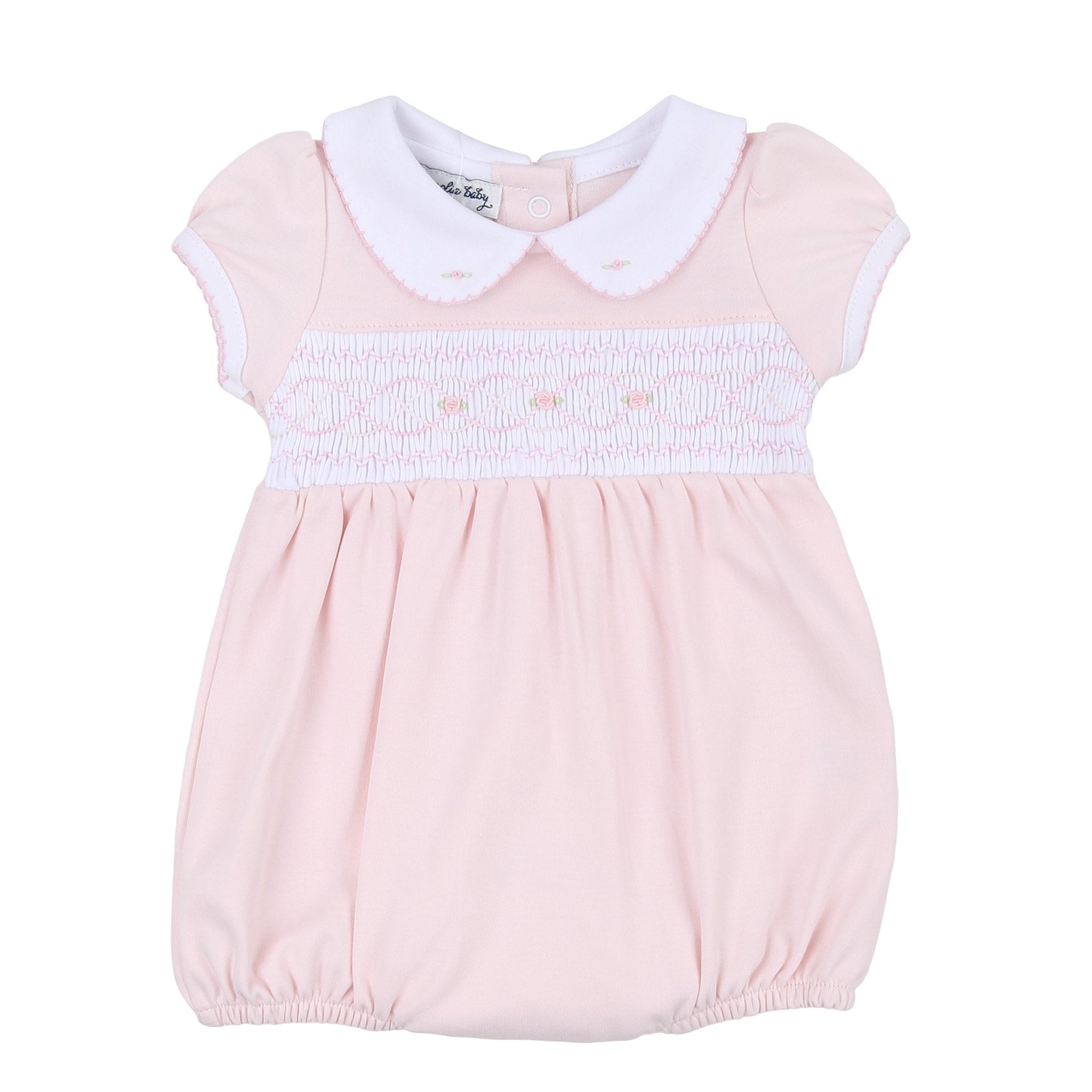 Abby and Alex Pink Smocked Collared Short Sleeve Bubble - Magnolia BabyBubble