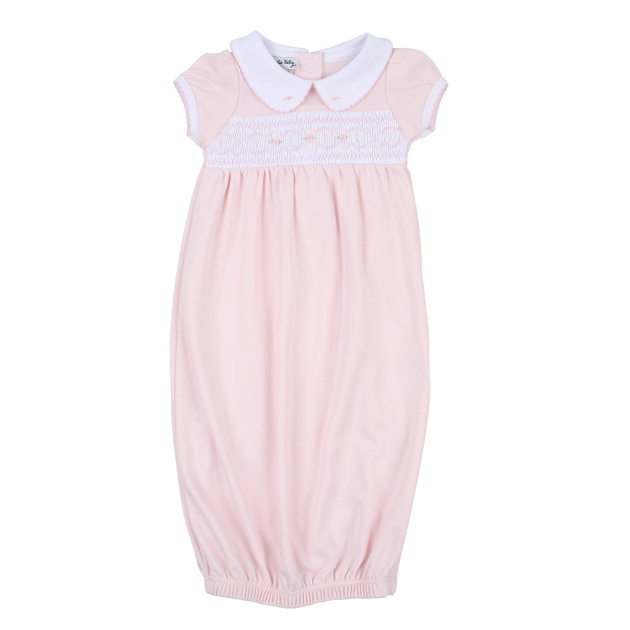 Abby and Alex Smocked Collared Short Sleeve Gown - Pink - Magnolia BabyGown
