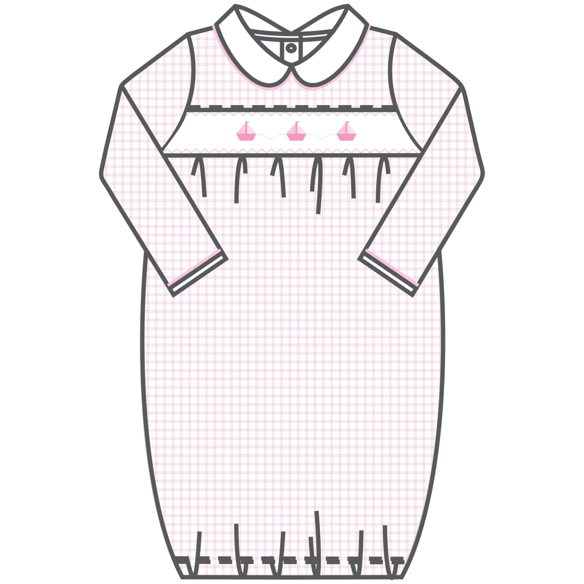 Ahoy Baby Classics Smocked Gathered Gown - Pink - Magnolia BabyGown