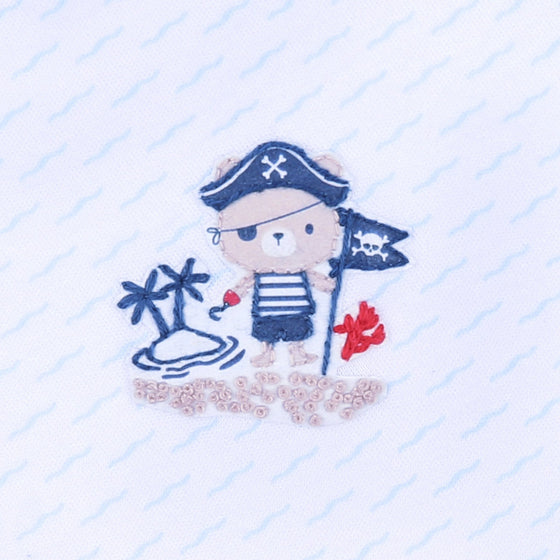 Ahoy Matey! Embroidered Zip Footie - Magnolia BabyFootie