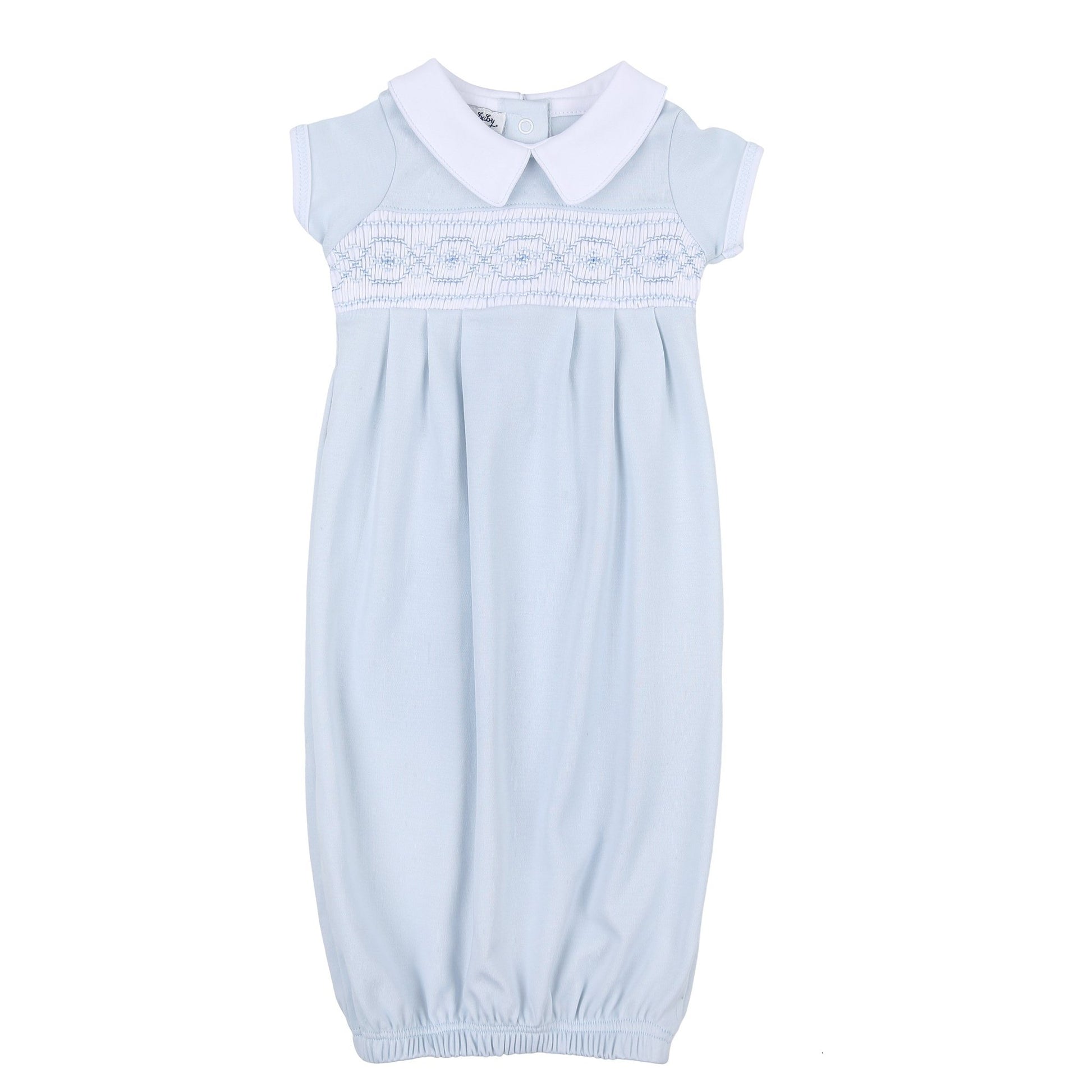 Alex Smocked Collared Short Sleeve Pleated Gown - Magnolia BabyGown