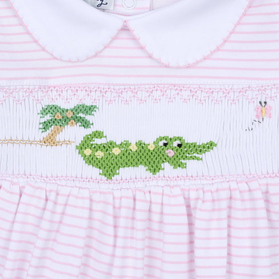 Alligator Classics Smocked Collared Short Sleeve Gown - Pink - Magnolia BabyGown