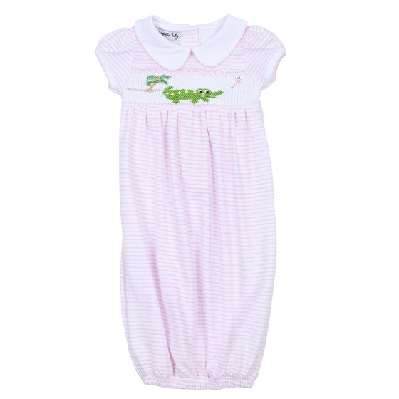 Alligator Classics Smocked Collared Short Sleeve Gown - Pink - Magnolia BabyGown