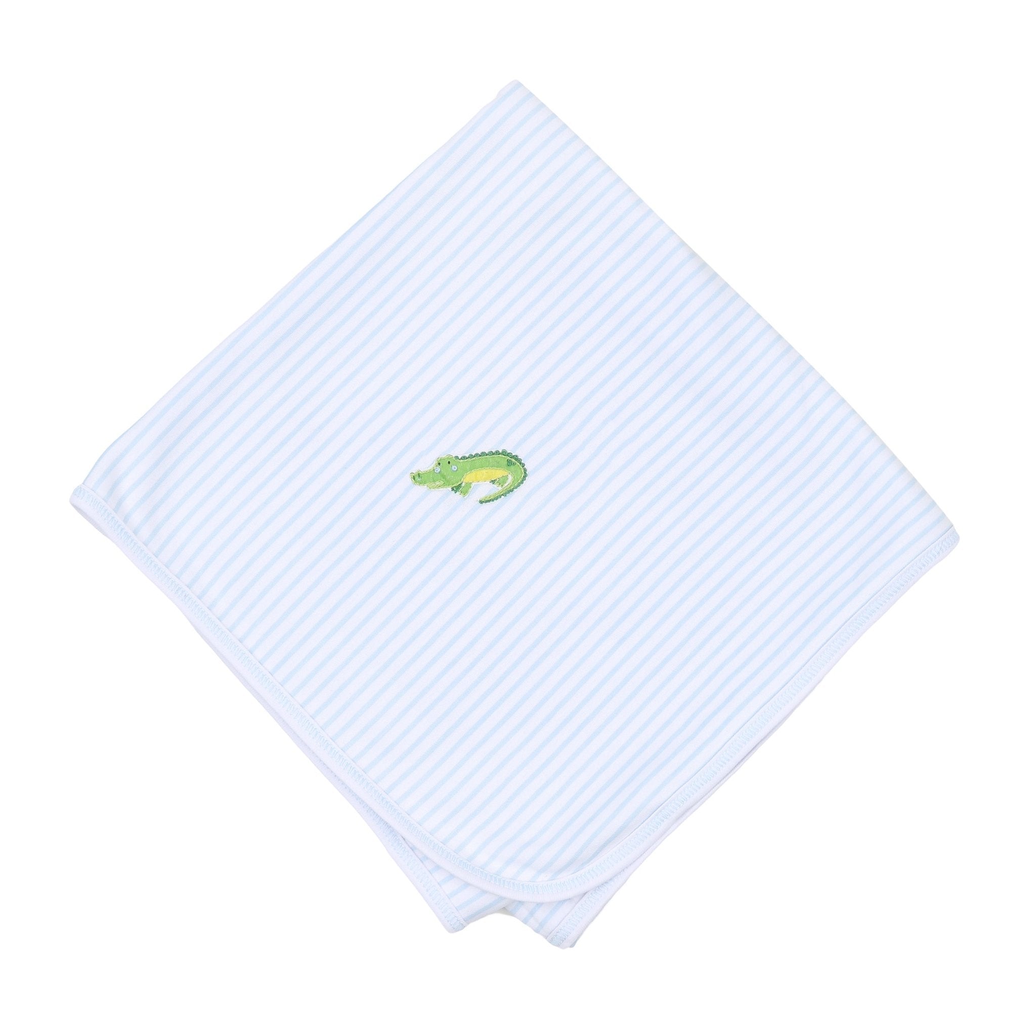 Alligator Friends Blue Embroidered Receiving Blanket - Magnolia BabyReceiving Blanket