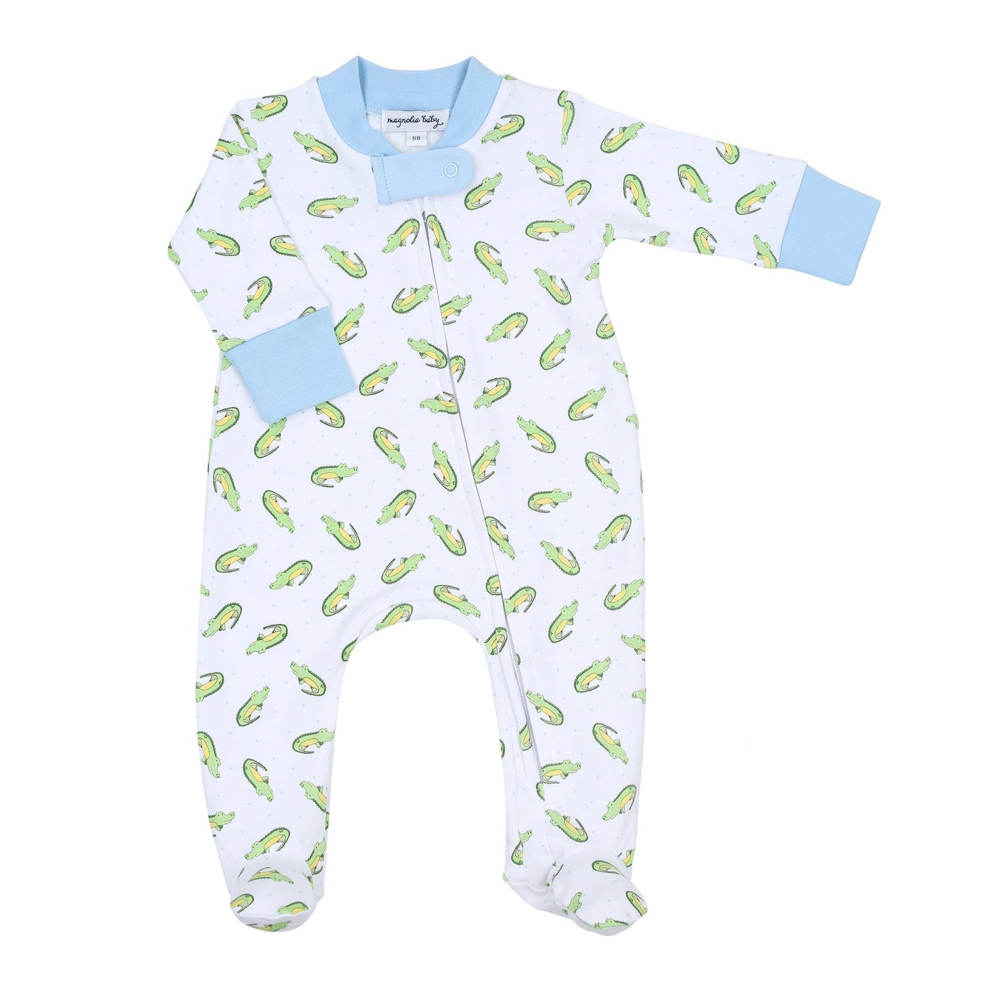 Alligator Friends Blue Print Zip Footie