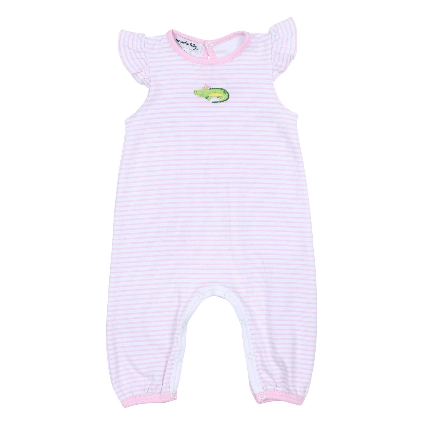 Alligator Friends Pink Embroidered Flutters Playsuit