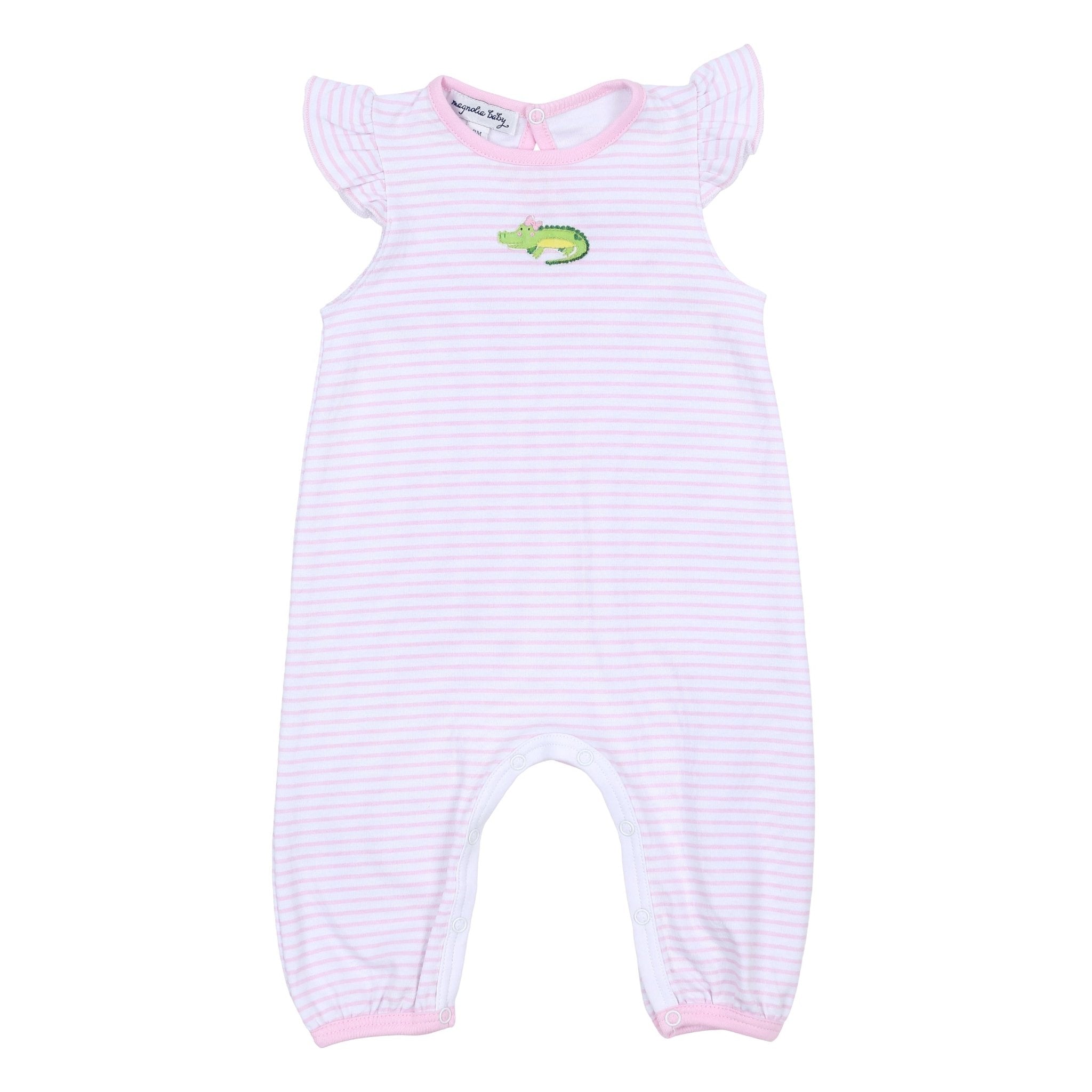 Alligator Friends Pink Embroidered Flutters Playsuit