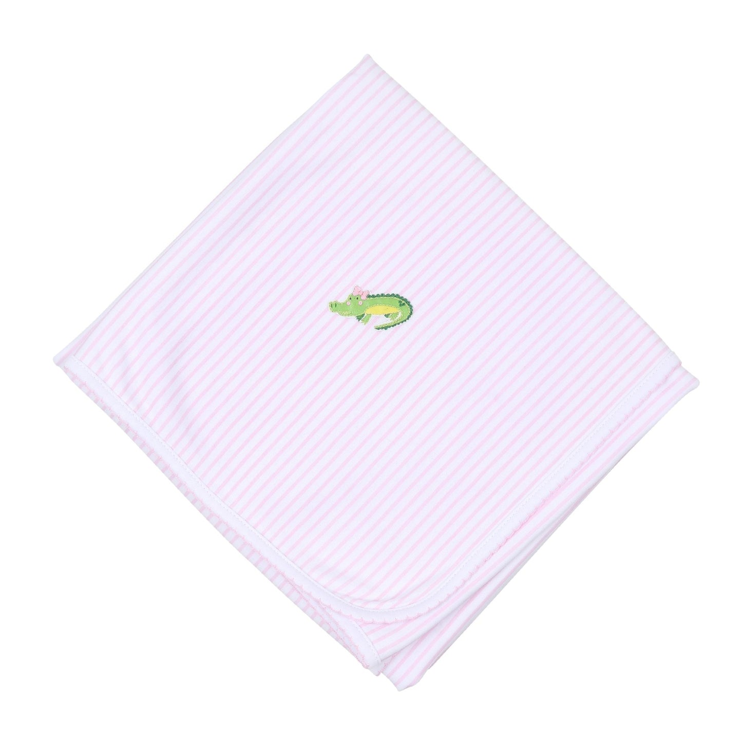 Alligator Friends Pink Embroidered Receiving Blanket - Magnolia BabyReceiving Blanket