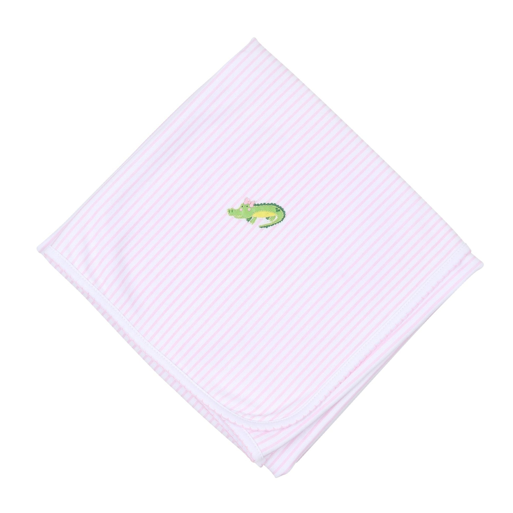 Alligator Friends Pink Embroidered Receiving Blanket - Magnolia BabyReceiving Blanket