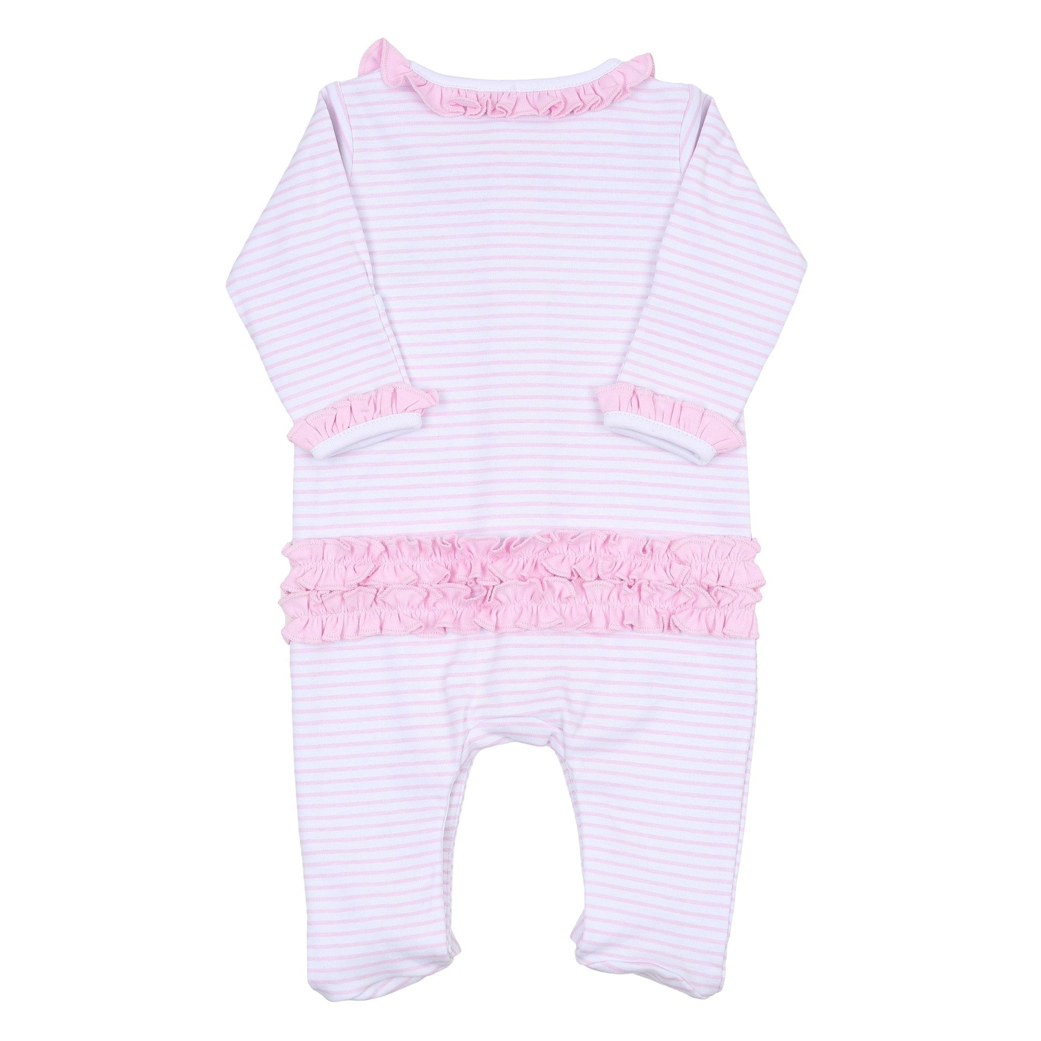 Alligator Friends Pink Embroidered Ruffle Footie