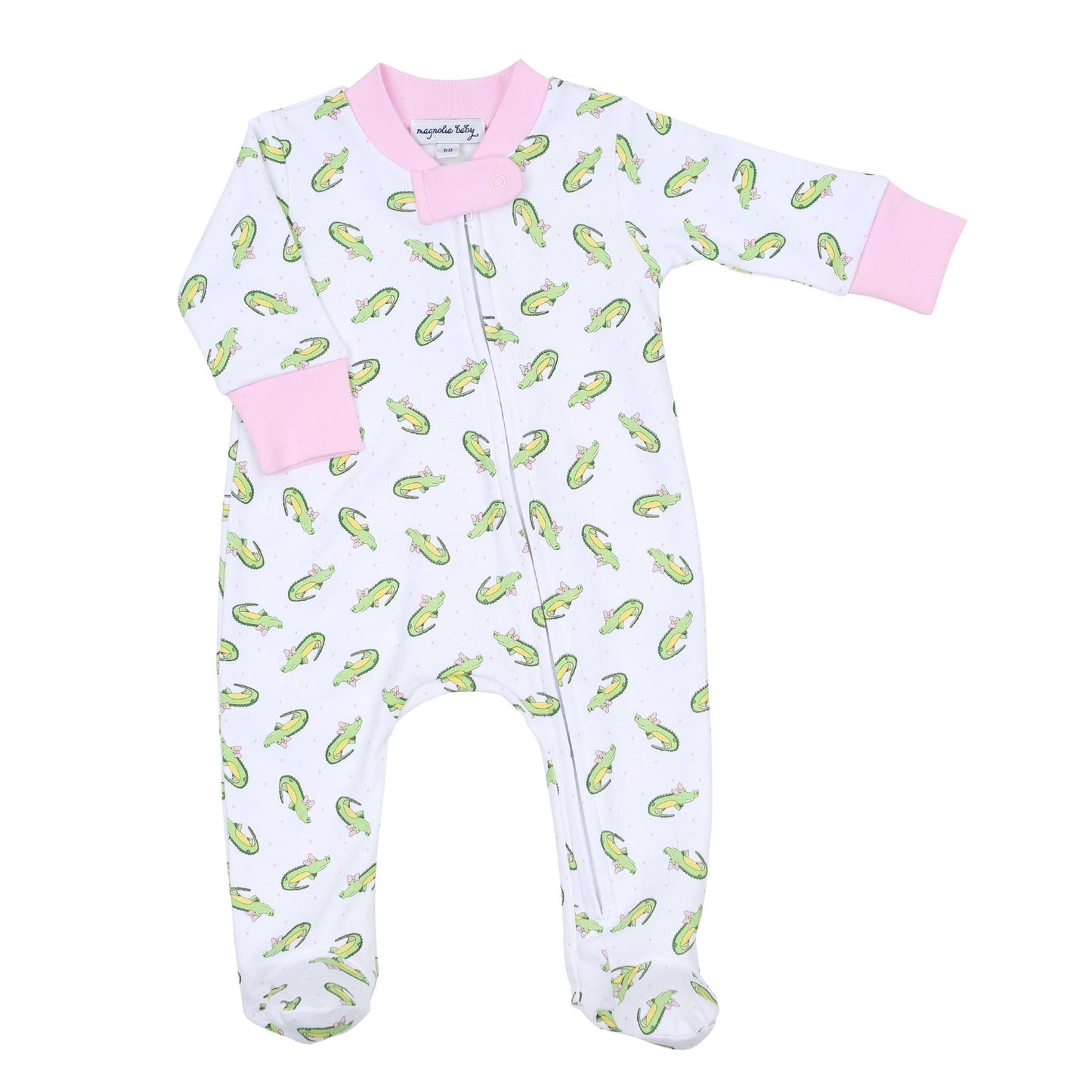 Footie con cremallera y estampado rosa de Alligator Friends