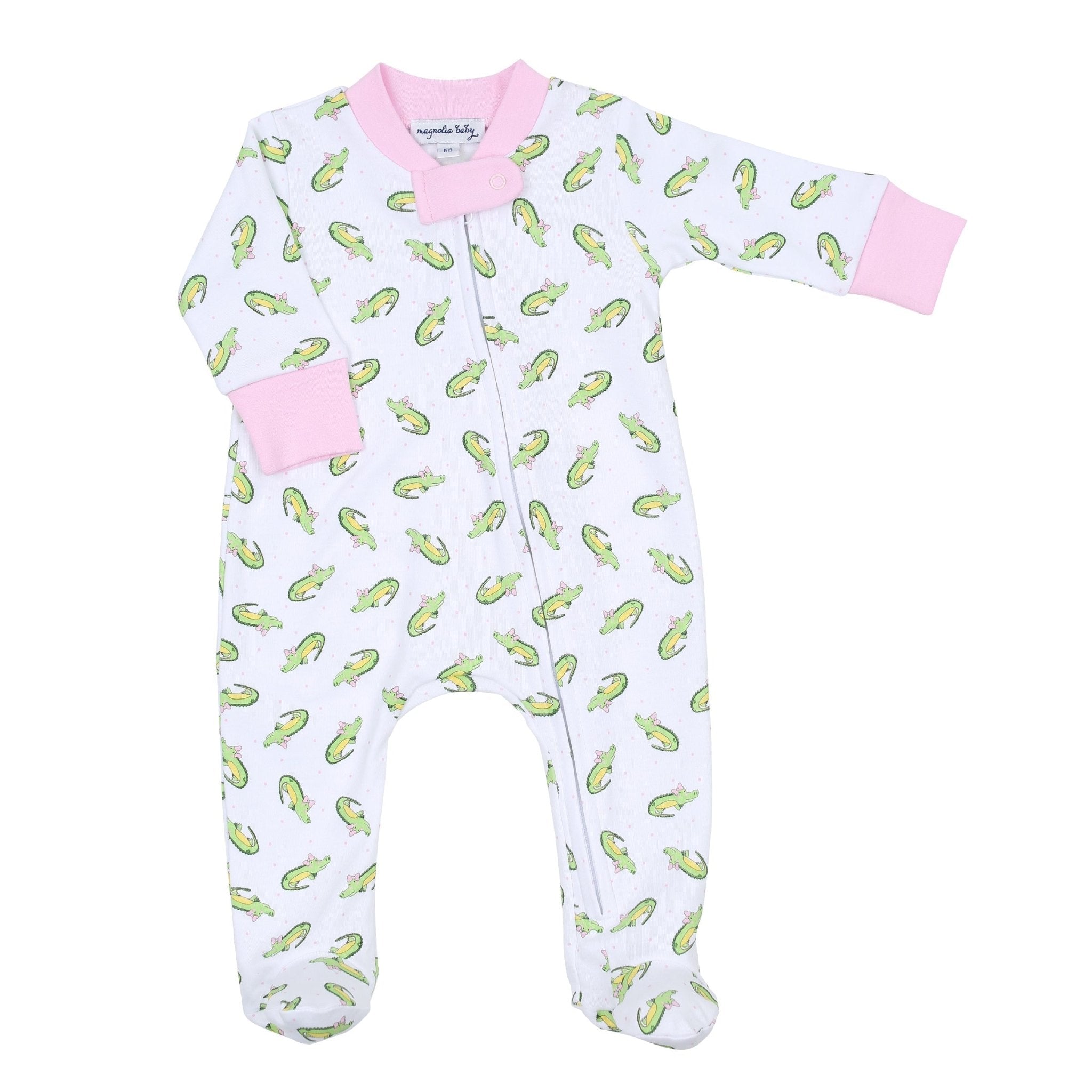 Footie con cremallera y estampado rosa de Alligator Friends