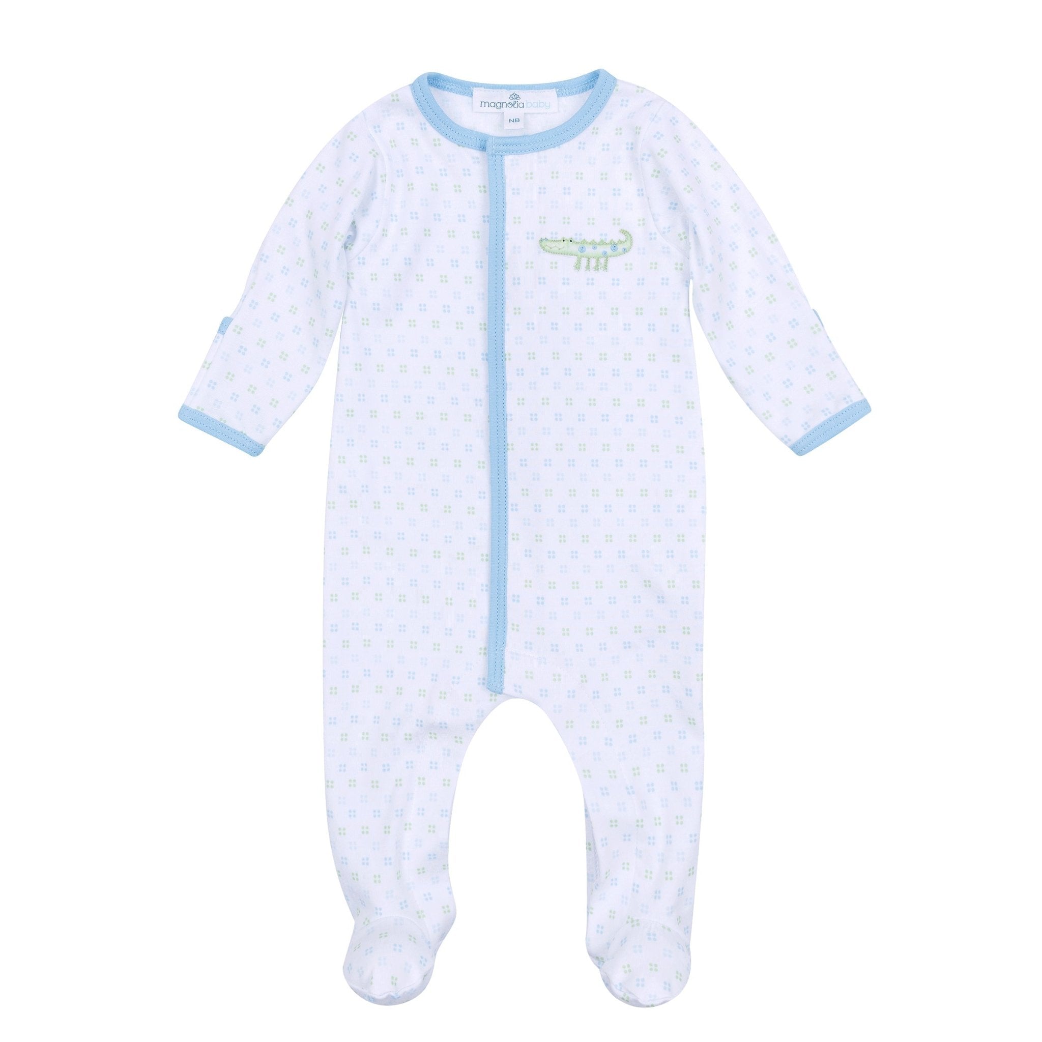 Alligator Pie Embroidered Footie - Light Blue - Magnolia BabyFootie