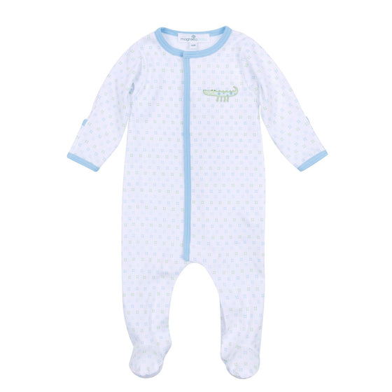 Alligator Pie Embroidered Footie - Light Blue - Magnolia BabyFootie