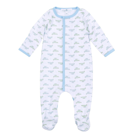 Alligator Pie Print Footie - Light Blue - Magnolia BabyFootie