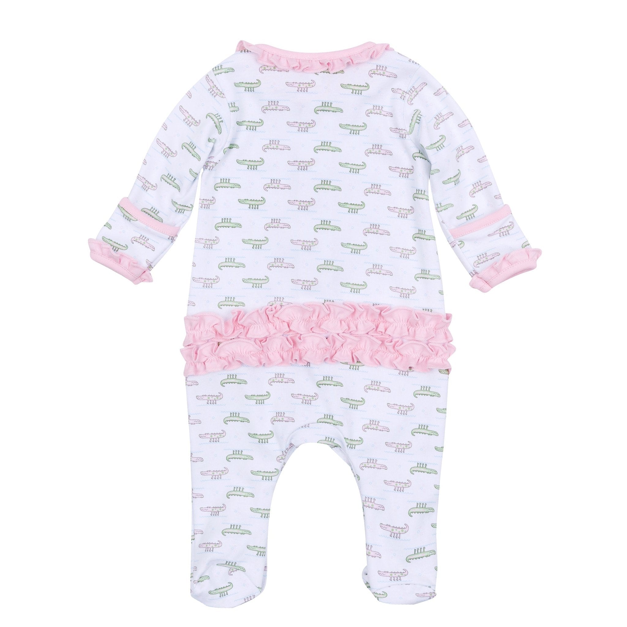 Alligator Pie Print Ruffle Footie - Pink - Magnolia BabyFootie